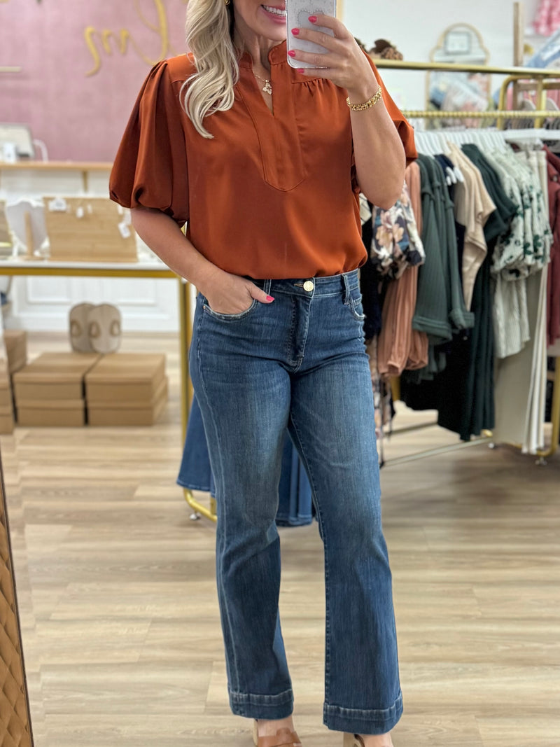 Rust Puff Sleeve Top