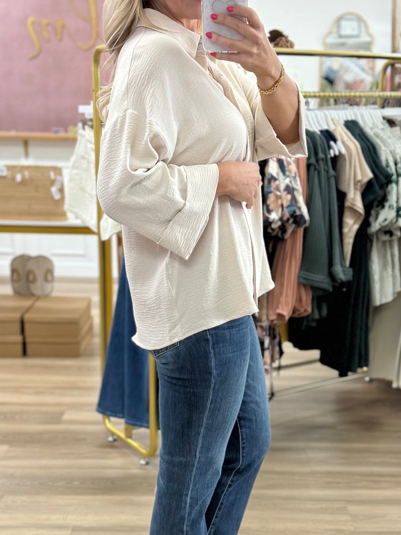 Oatmeal Button Down Top
