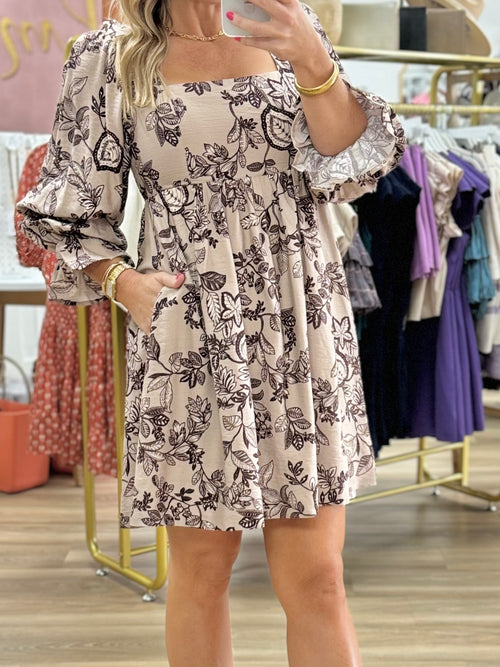 Brown/Taupe Floral Dress