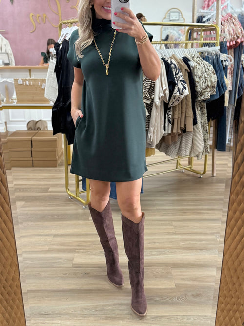 Solid Mock Neck Jersey Dress