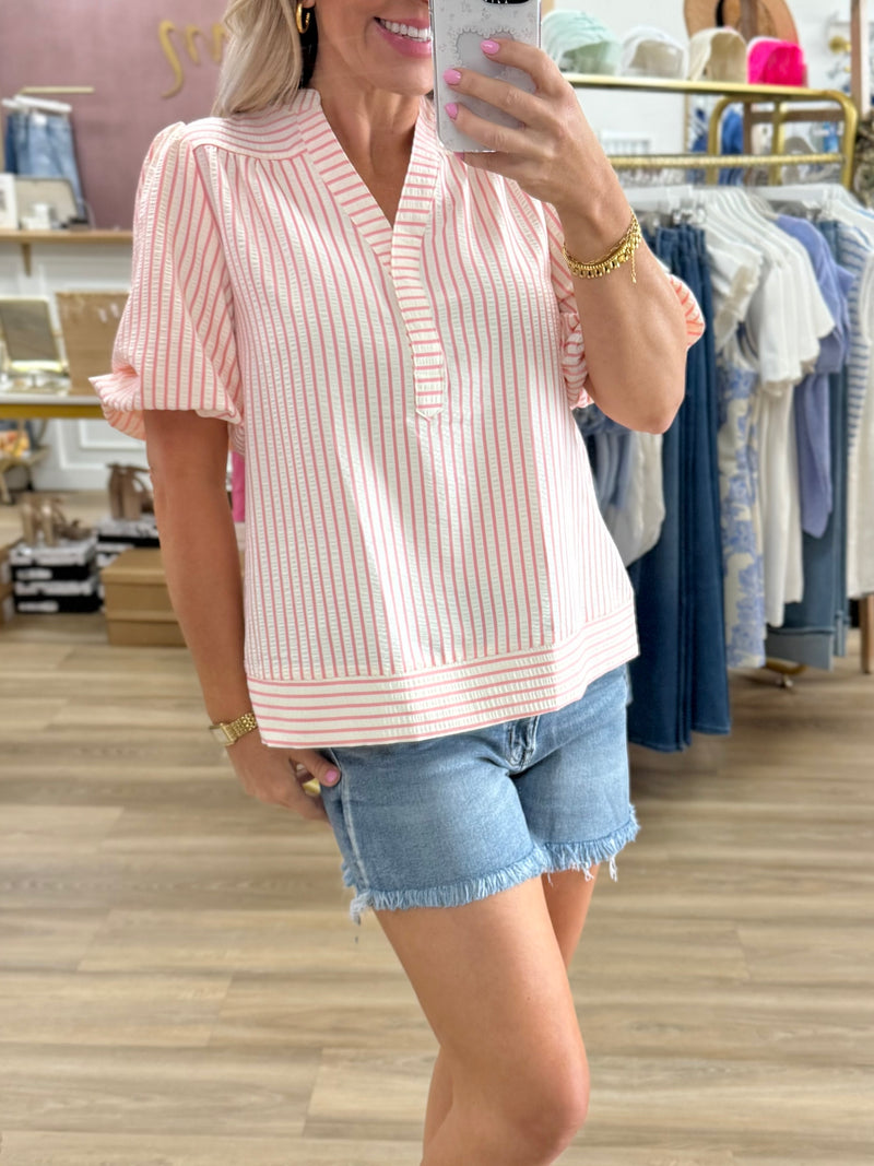 Pink/White Stripe Top