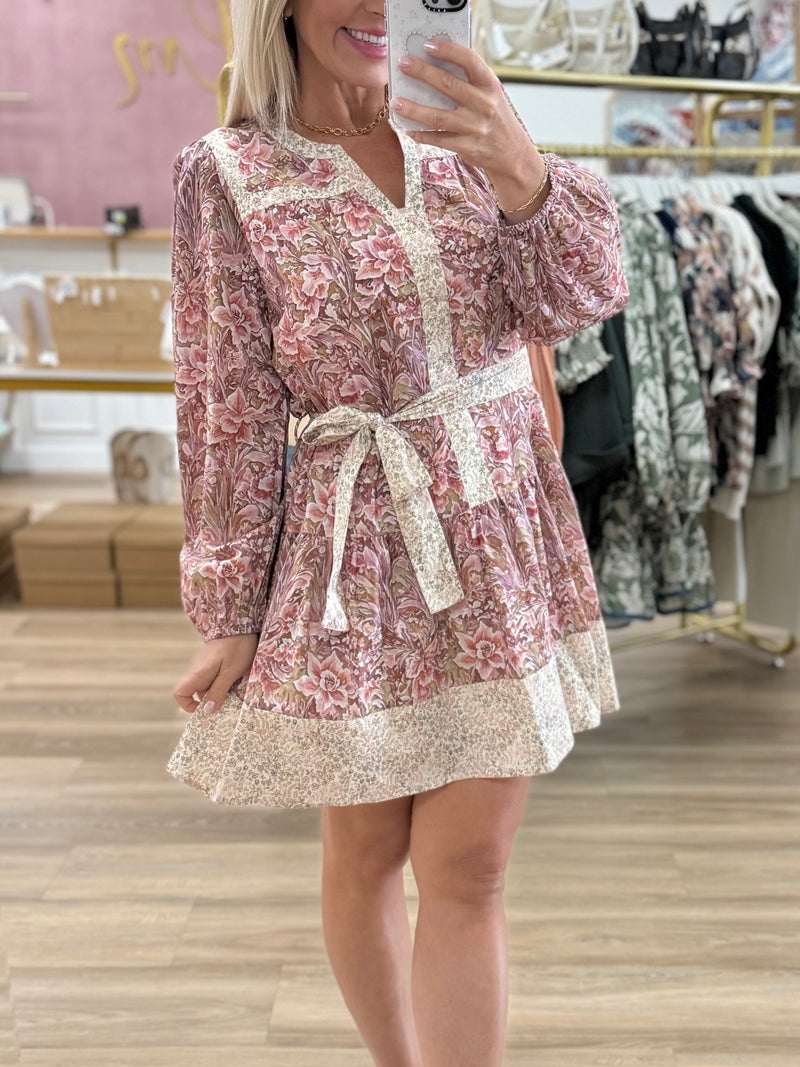 Clay Floral Dress w/Tie