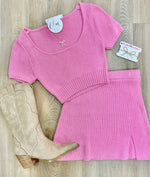 Pink Knit Top/Skirt Set