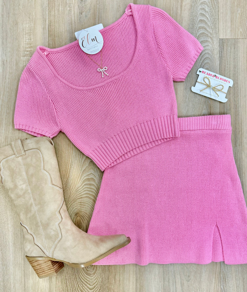 Pink Knit Top/Skirt Set