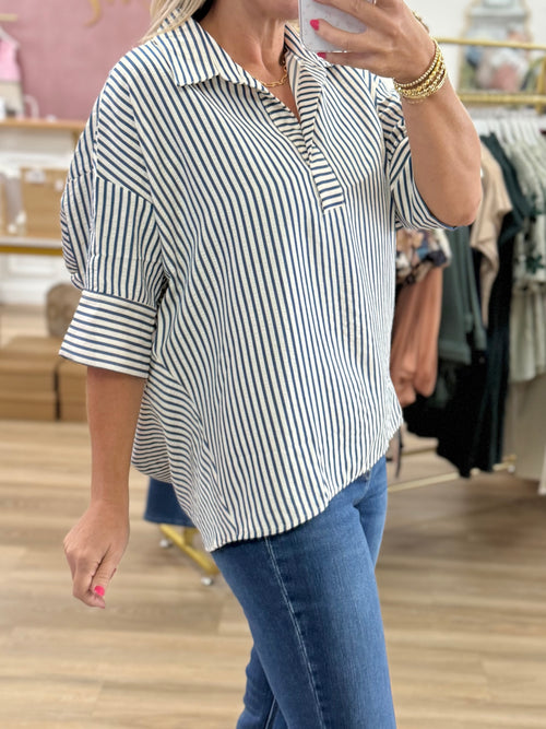 Navy Striped Oversized Top