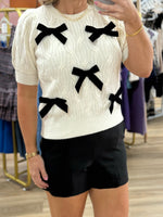 Cream Sweater w/Black Bows