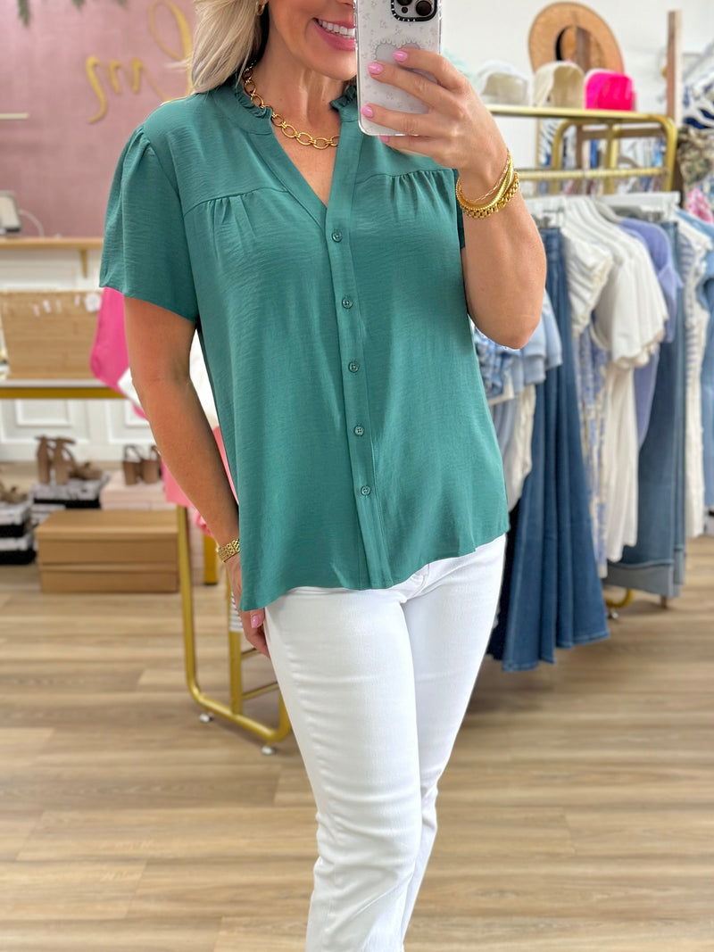 Teal Button Down Blouse