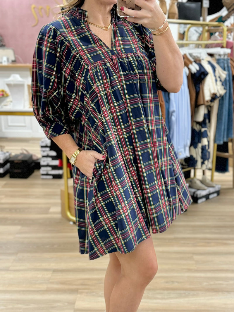 Navy Plaid Dress