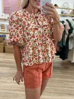 Peach Floral Peplum Top