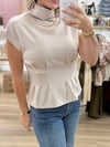 Sand Pleated Waisted Top