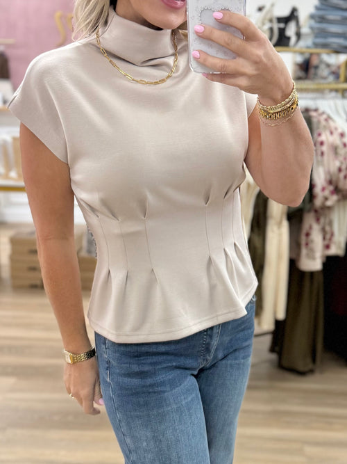 Sand Pleated Waisted Top