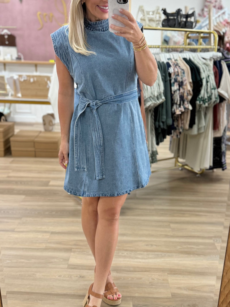 Cap Sleeve Denim Dress