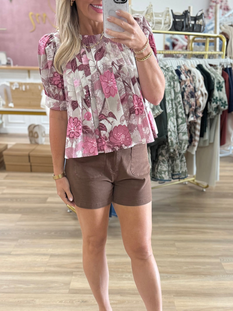 Rosey Floral Pleated Top