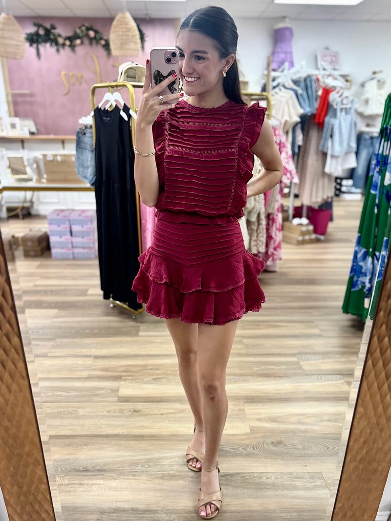 Wine Pleated Romper