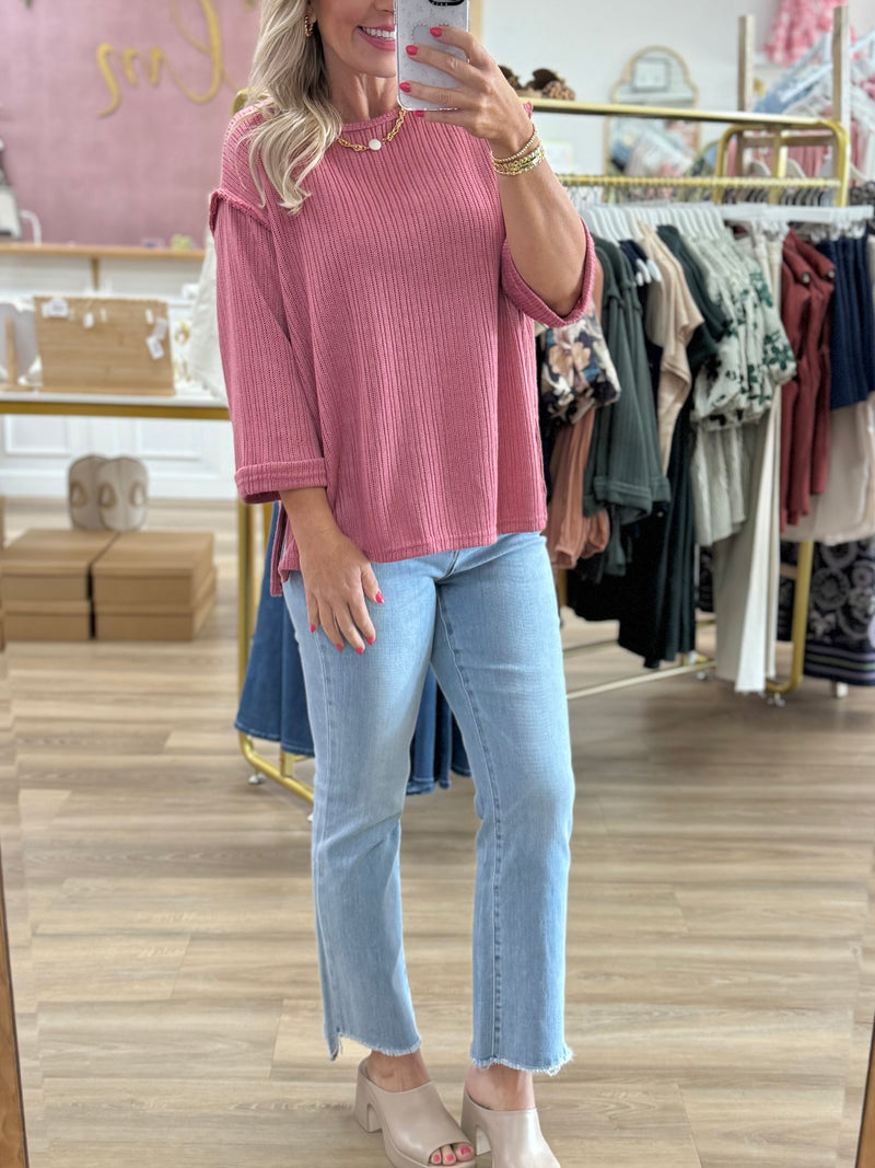 3/4 Sleeve Rose Top
