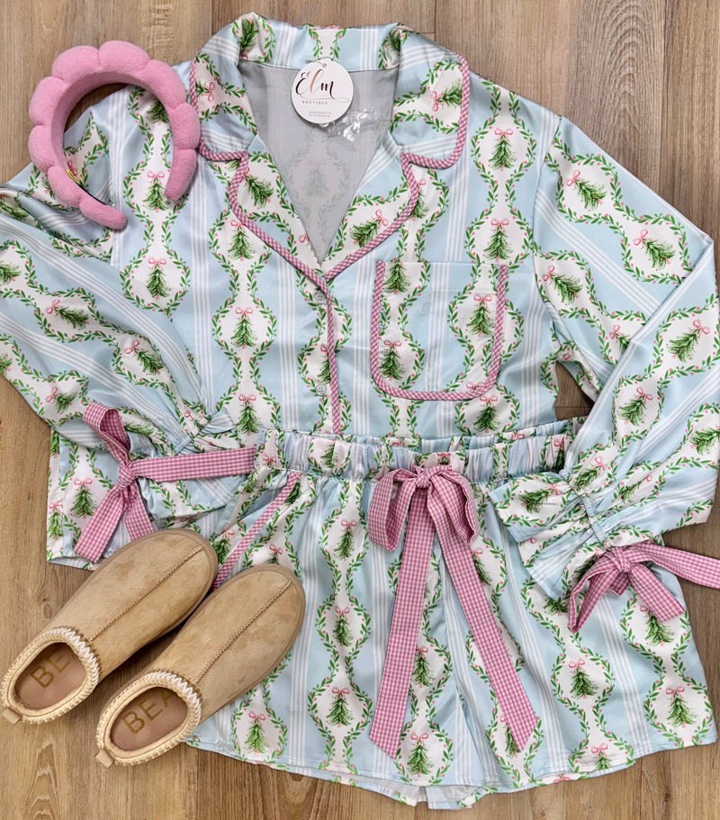 Blue/White w/Trees PJ Set