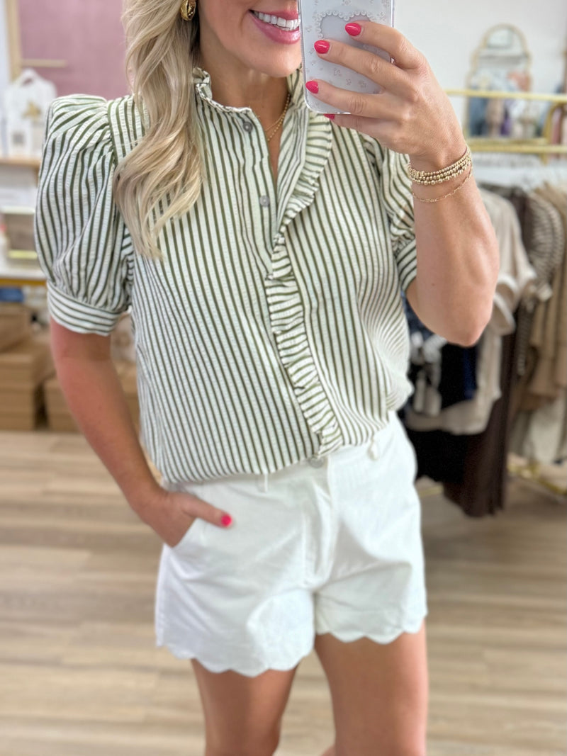 Striped Olive Mock Neck Top