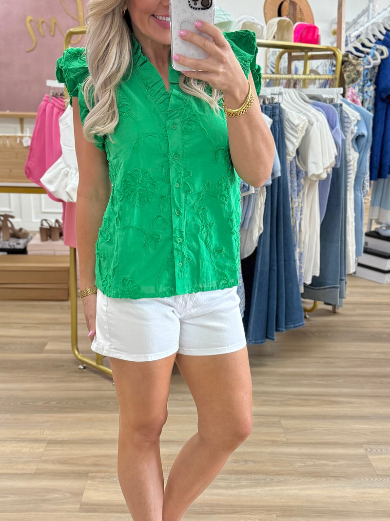 Solid Floral Button Up Top
