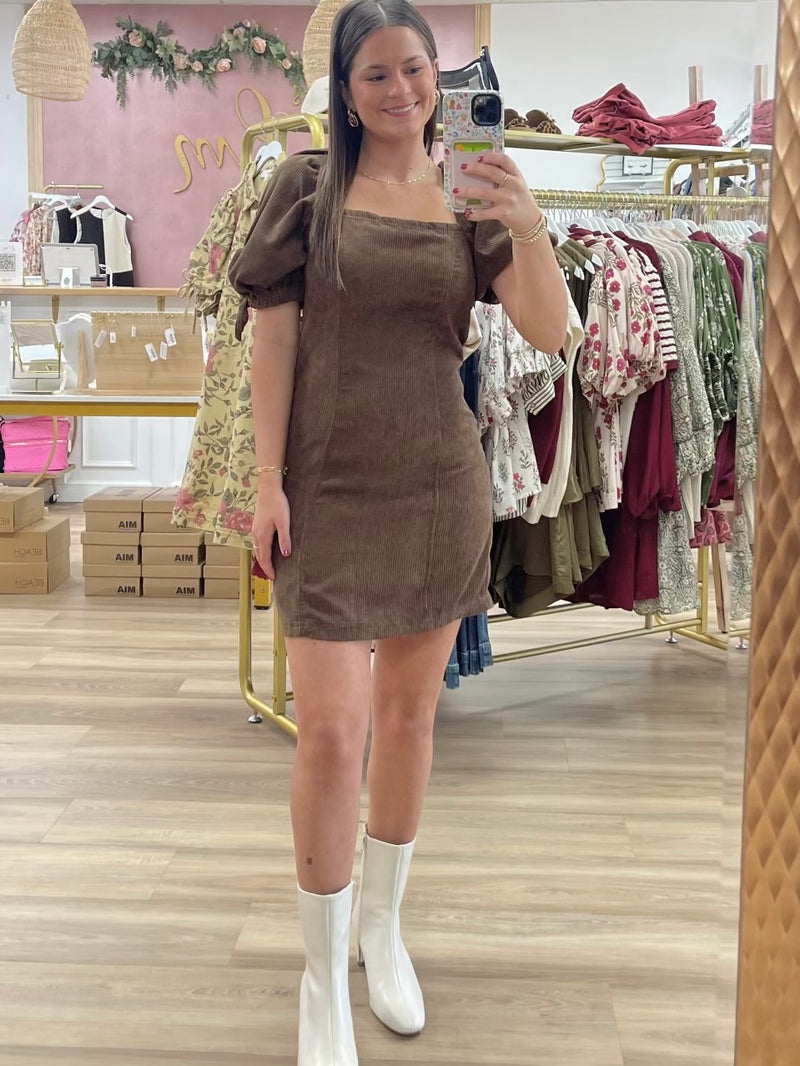 Brown Corduroy Mini Dress