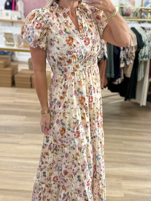 Ecru Floral Midi Dress