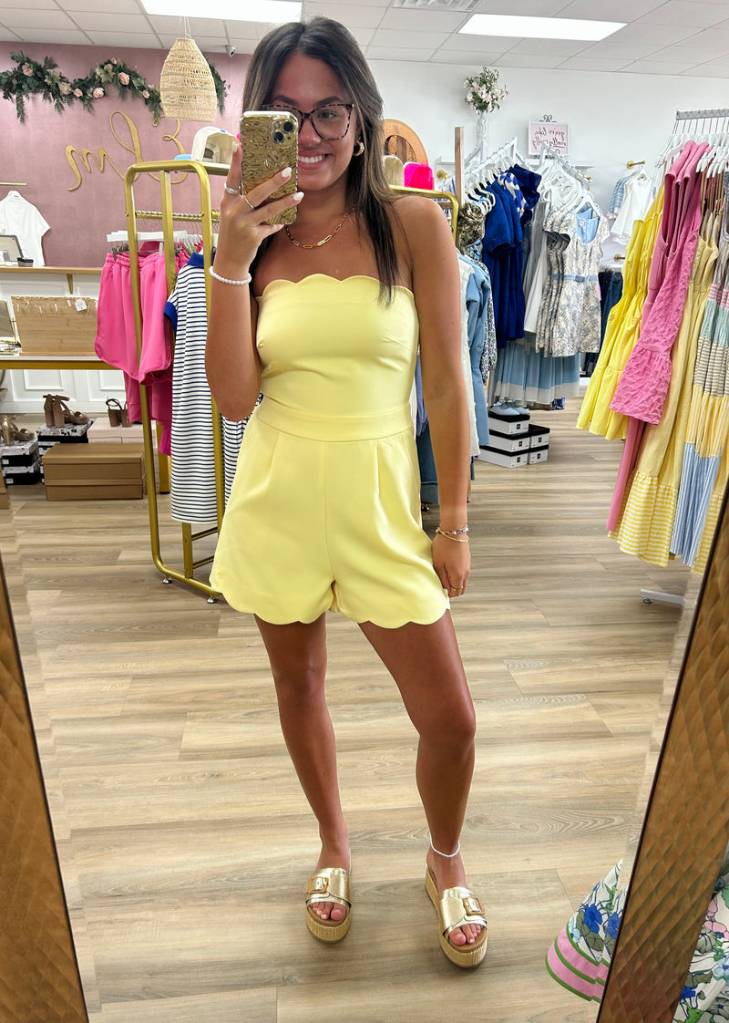 Strapless Scalloped Trim Romper