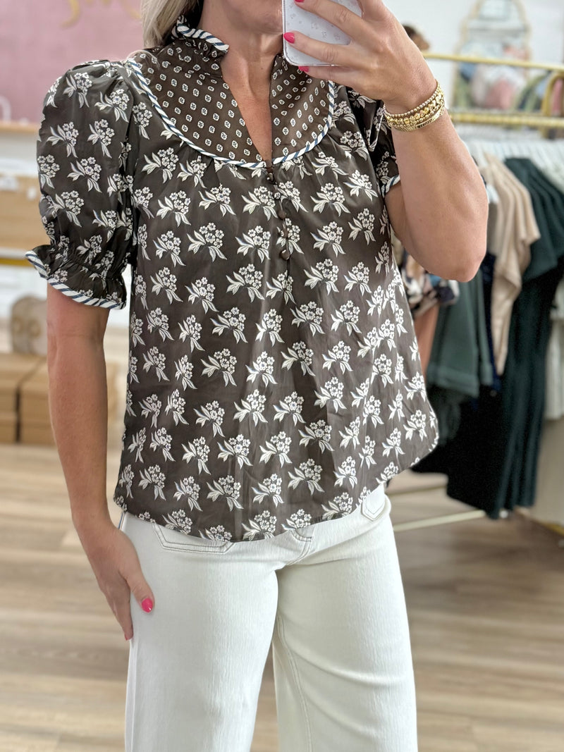 Brown Puff Sleeve Top