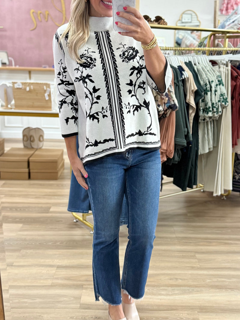 Cream/Black 3/4 Sweater