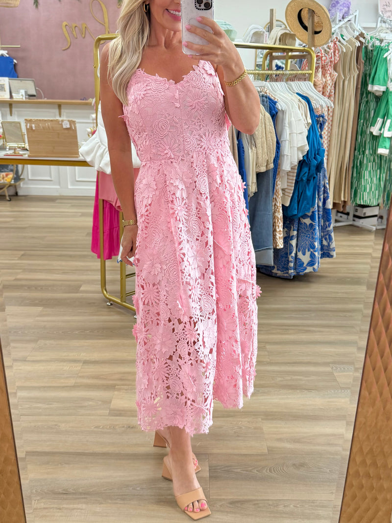 Pink Applique Midi Dress