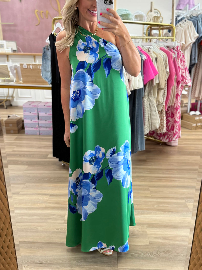 Green/Blue One Shoulder Maxi