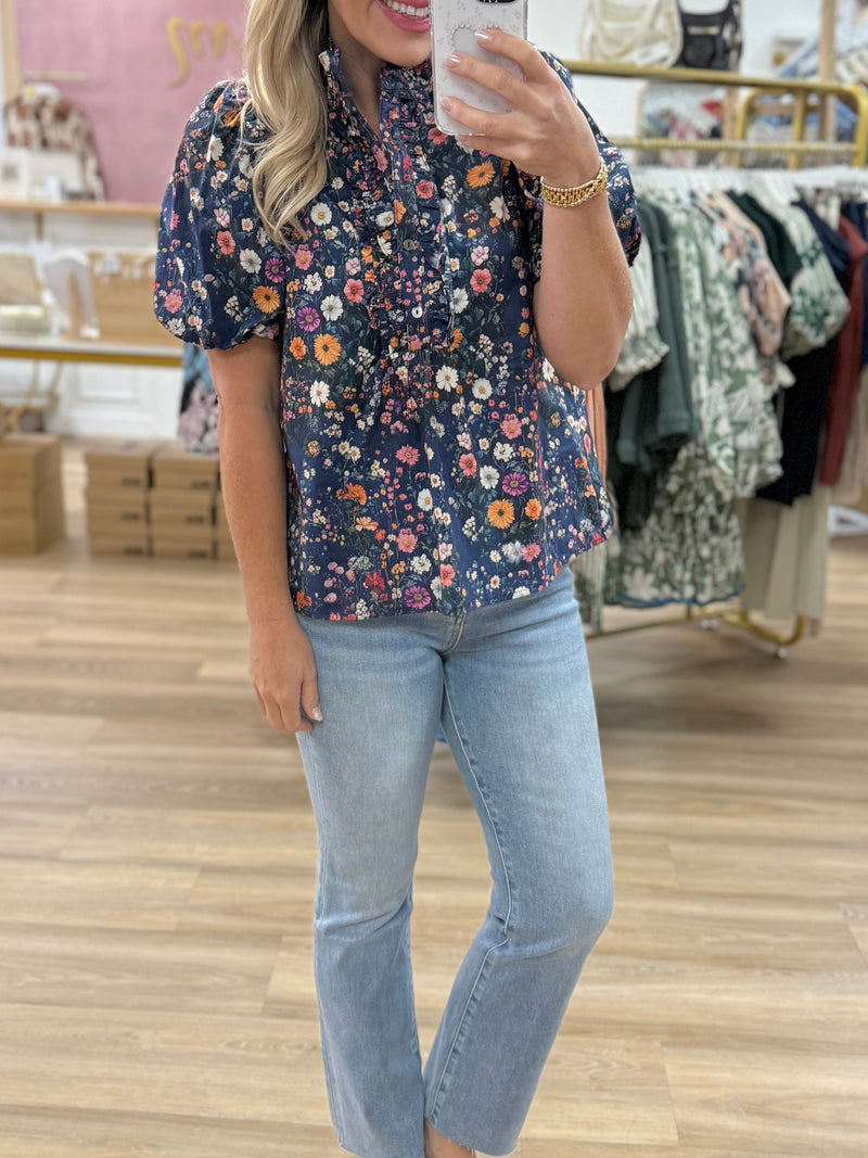 Navy Floral Top