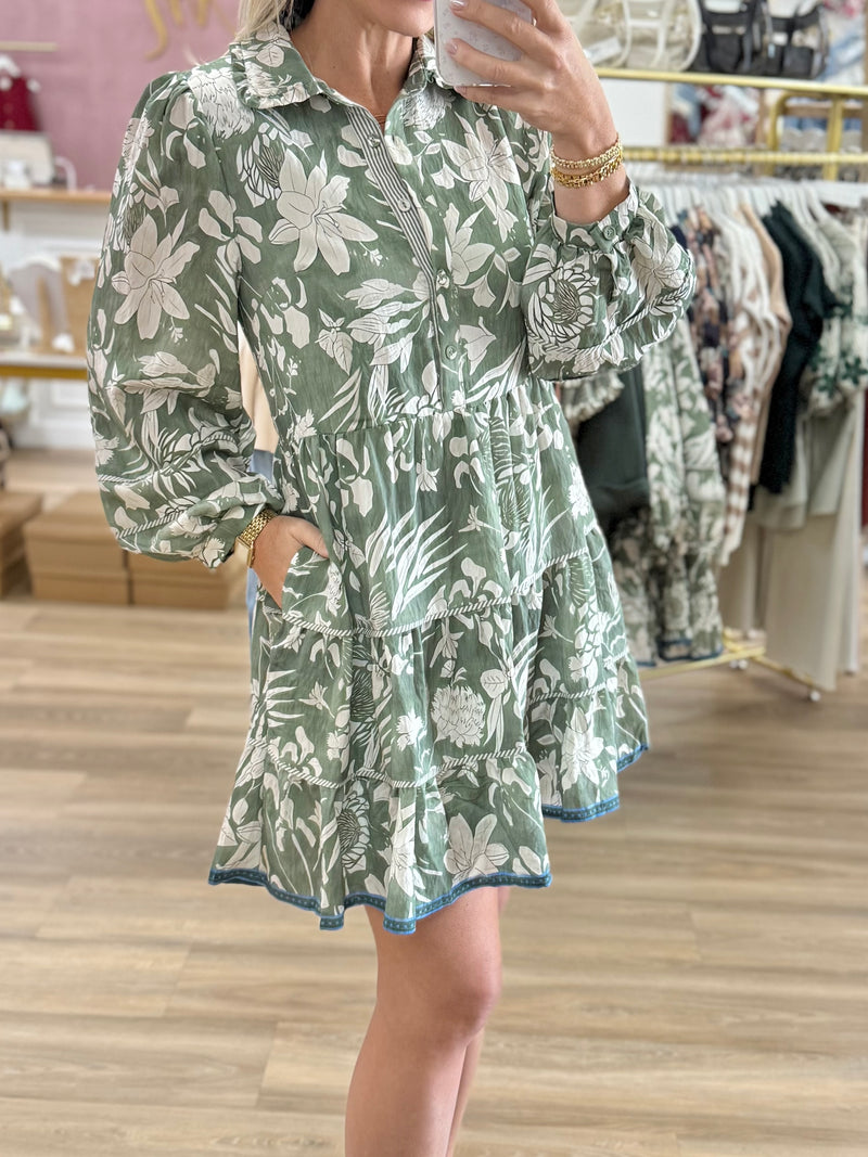 Sage/Cream Floral Dress