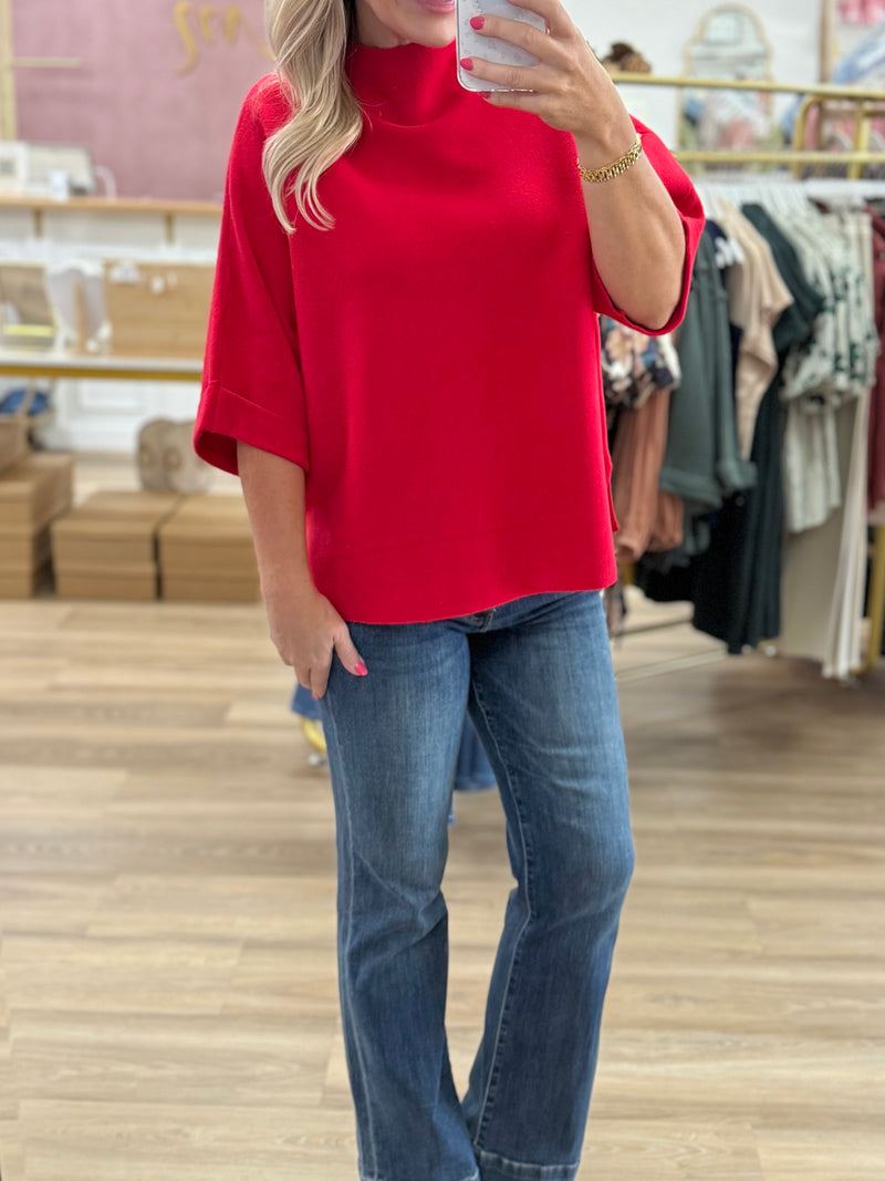 3/4 Sleeve Mock Neck Sweater