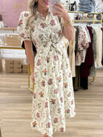 Cream Botanical Print Midi