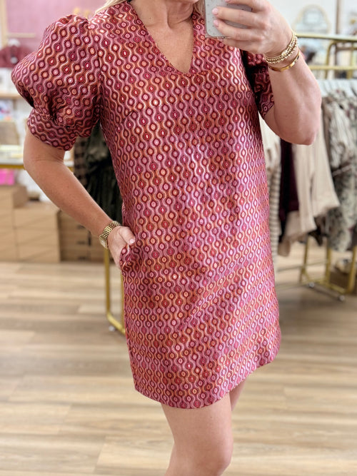 Jade - Metallic Print V-Neck Dress