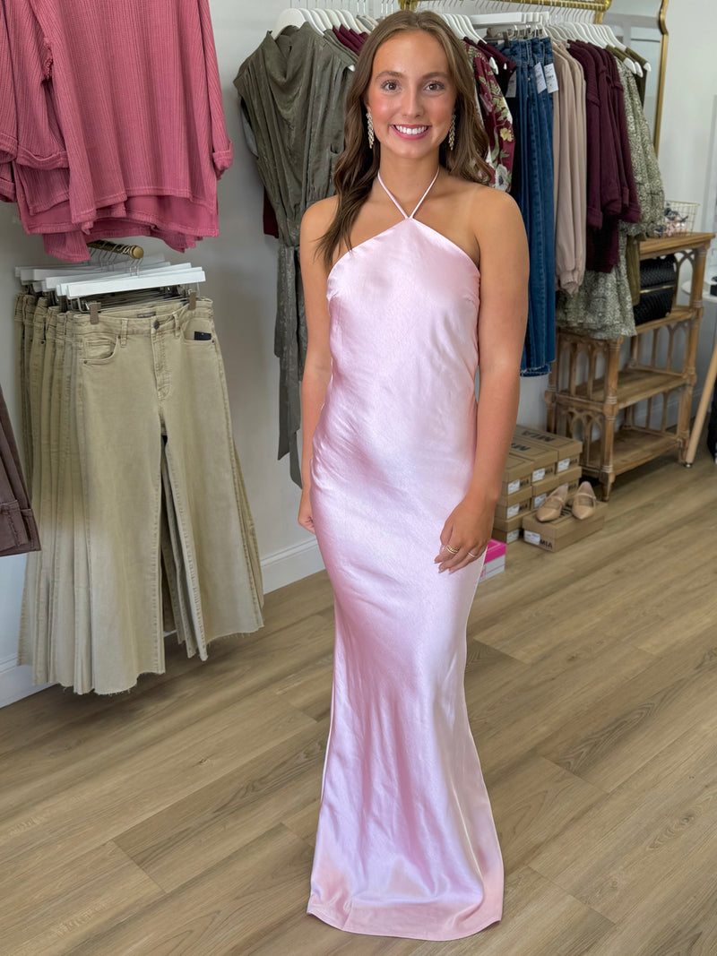 Baby Pink Satin Maxi