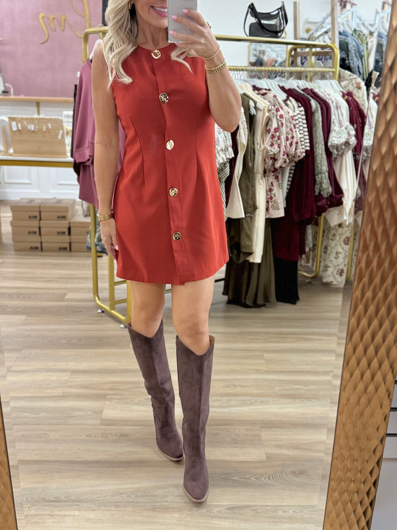 Rust Gold Button Dress