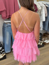 Pink Mesh Tiered Dress