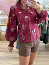 Burgundy Floral Button Up Top