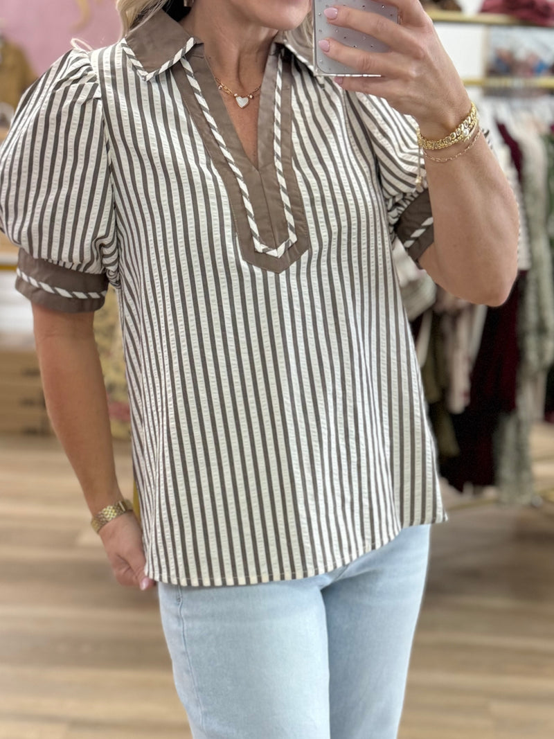 Striped Puff Sleeve Top