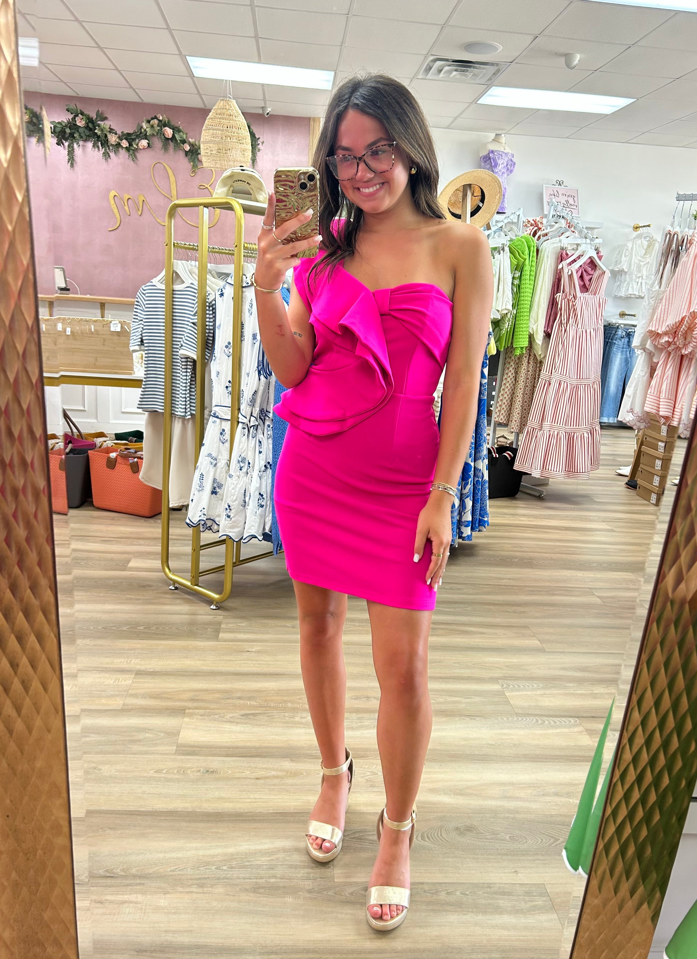 Hot Pink One Shoulder Dress Elm Boutique Hot Pink One Shoulder Dress Elm Boutique
