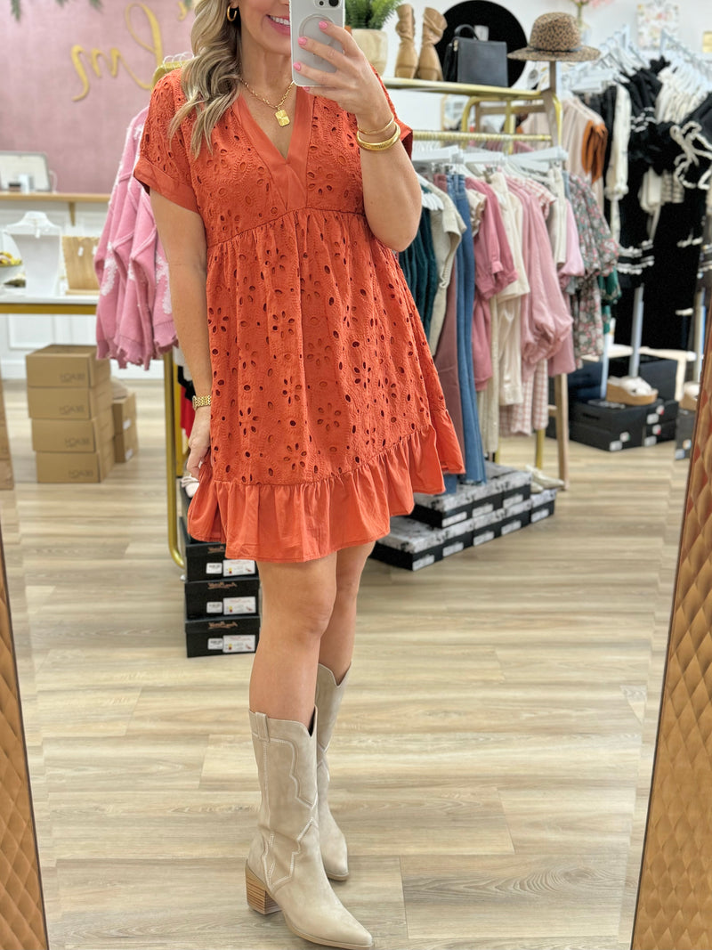 Rust Embroidered Dress