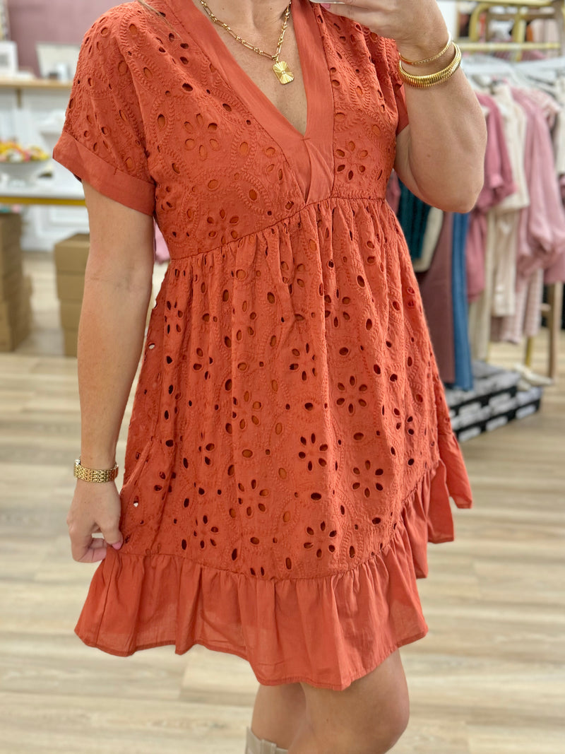 Rust Embroidered Dress