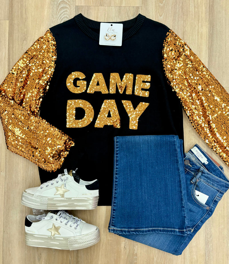 Black/Gold Long Sleeve Sequin Pullover