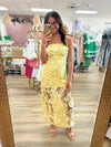 Strapless Yellow Embroidered Maxi