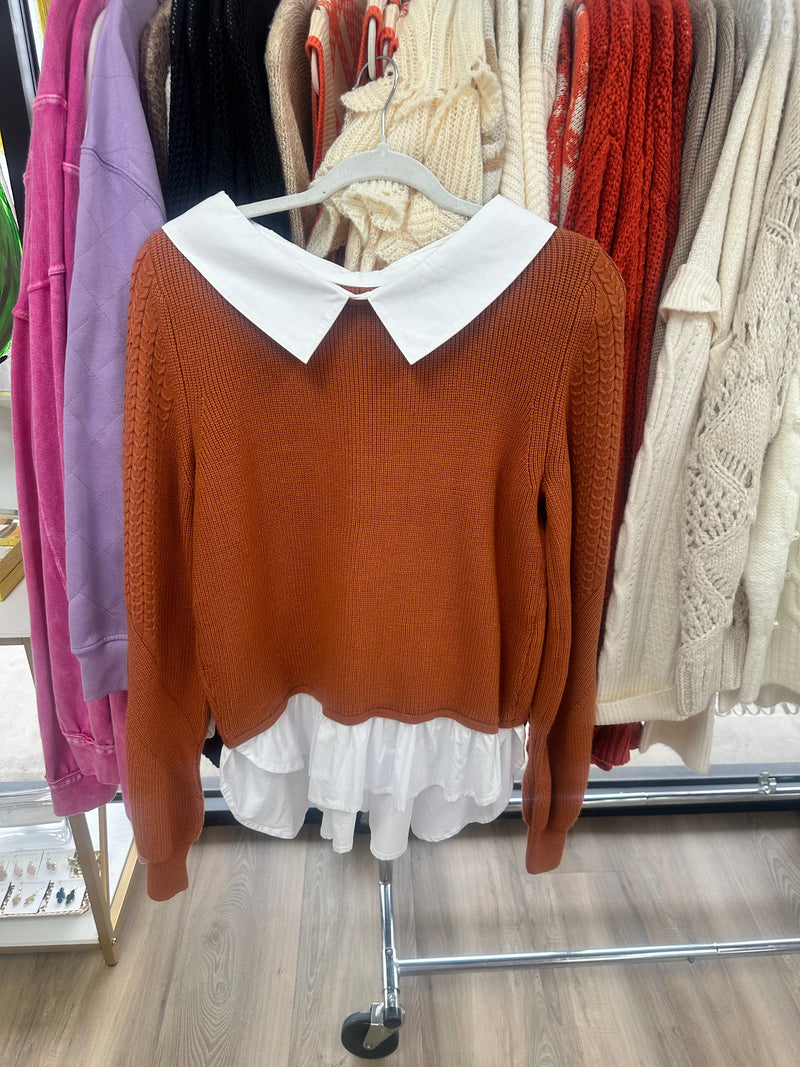Rust Collared Detail Sweater