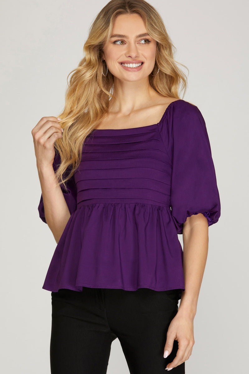 She Sky Purple Peplum Top Small