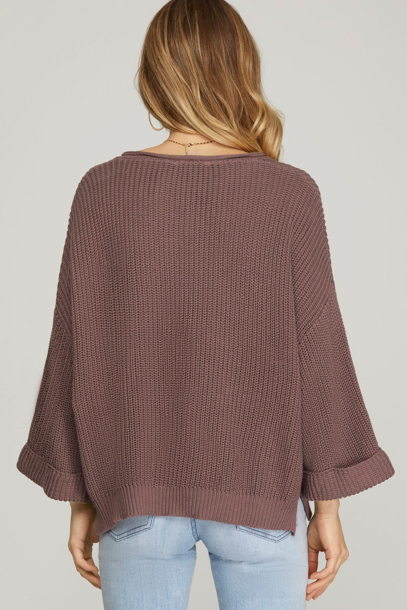 Mocha 3/4 Sleeve Sweater