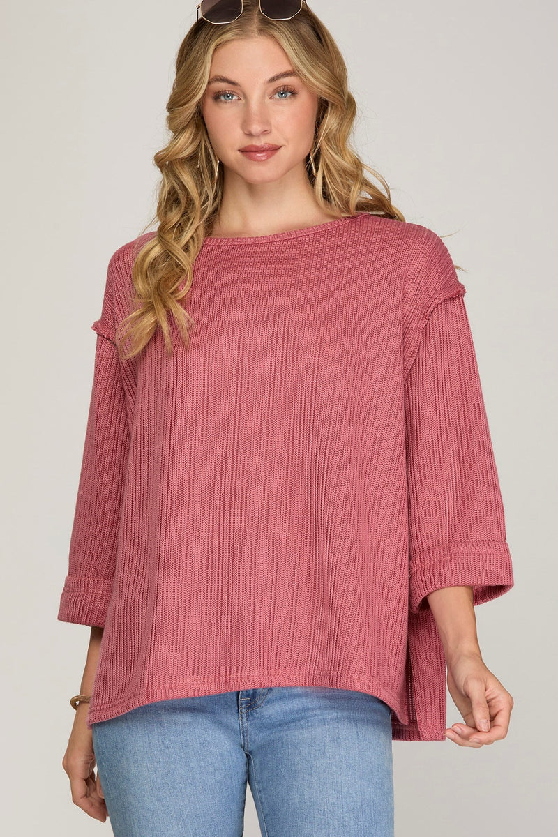 3/4 Sleeve Rose Top