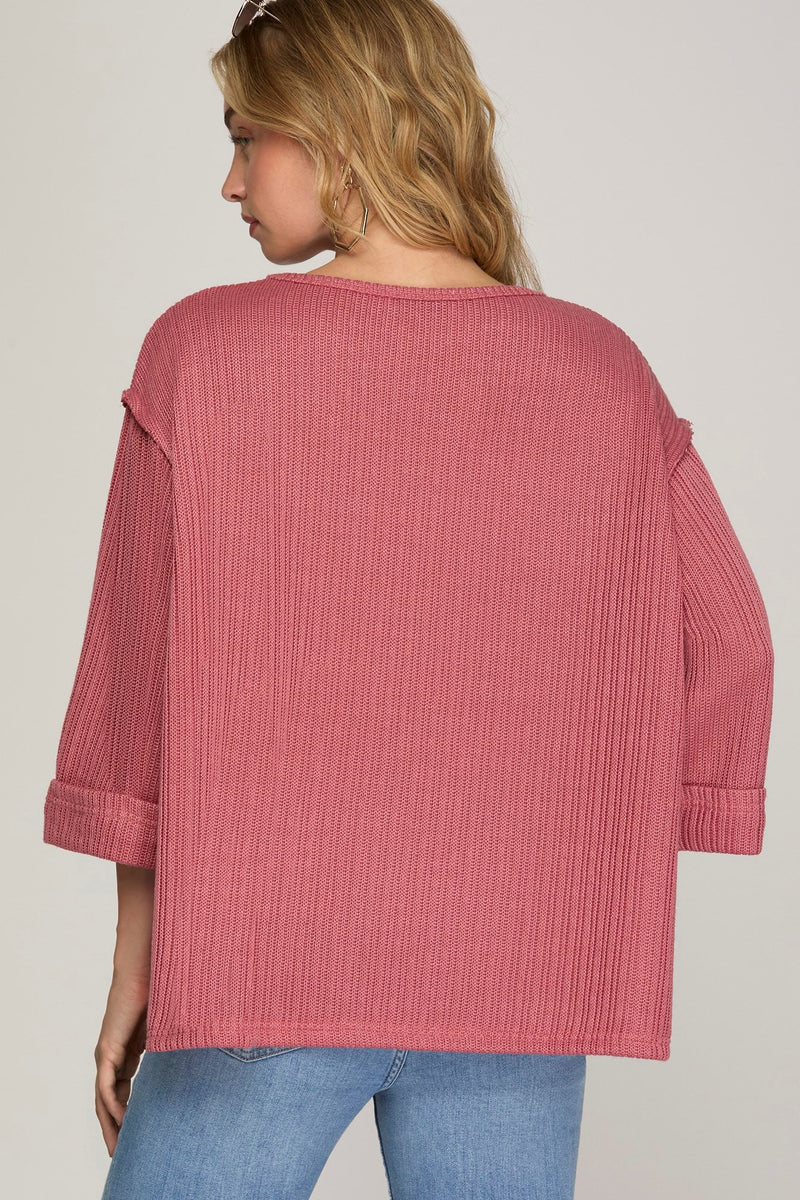 3/4 Sleeve Rose Top