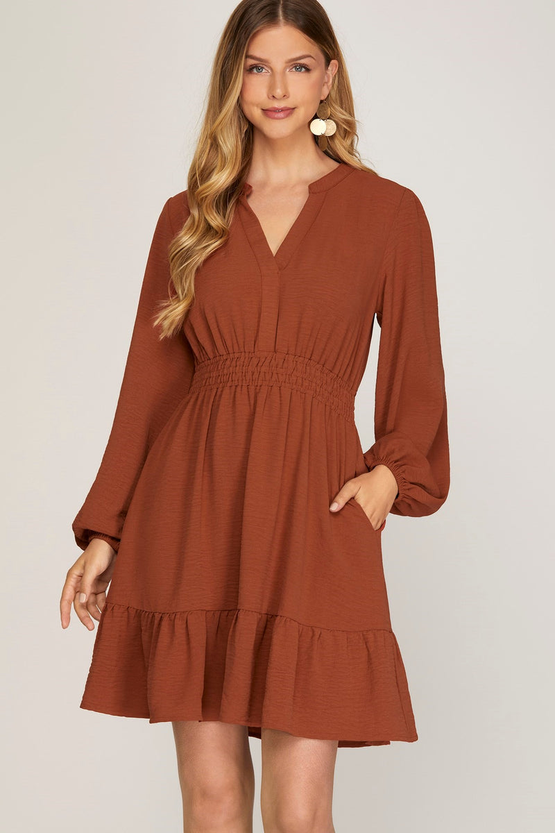 Rust Long Sleeve Dress